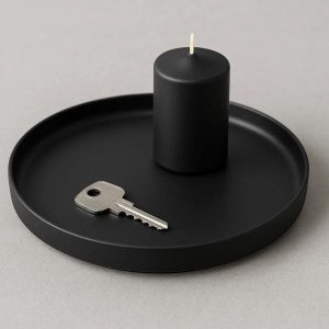 10 Matte Black Metal Decorative Tray Small Round Stainless Steel Storage Plate Candle Holder Key Catchall Organizer Minimalist