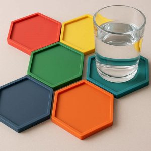 15 Hexagonal Silicone Coasters Geometric Rubber Drink Cup Mat Modern Table Protector Tray Colorful Aesthetic Desk Organizer