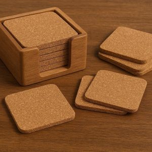 Square Cork Coasters Thick Absorbent Wooden Cup Mat Holder Desktop Table Surface Protector Blotter Multi Pack Brown