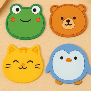 17 Cute Animals Cartoon Silicone Coasters Colorful Non Slip Rubber Cup Mat Heat Resistant Table Protector For Kids