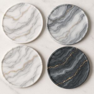 18 Luxury Marble Pattern Silicone Coasters Round Rubber Drink Mat Non Slip Heat Resistant Table Protector Vanity Coaster