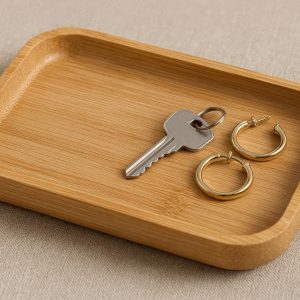 3 Natural Bamboo Decorative Tray Small Wooden Serving Plate Catchall Trinket Tray Organizer For Keys Jewelry Ottoman