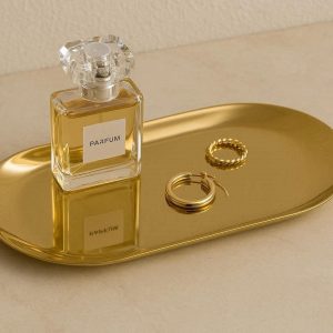 Stainless Steel Decorative Tray Small Oval Metal Storage Plate Jewelry Perfume Countertop Organizer Mirror Polish Gold