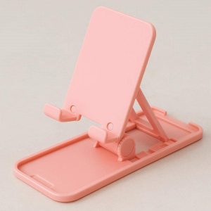 Foldable Pocket Phone Stand Lightweight Plastic Desktop Cellphone Holder Travel Cradle Multi Angle Adjustment Universal Pink